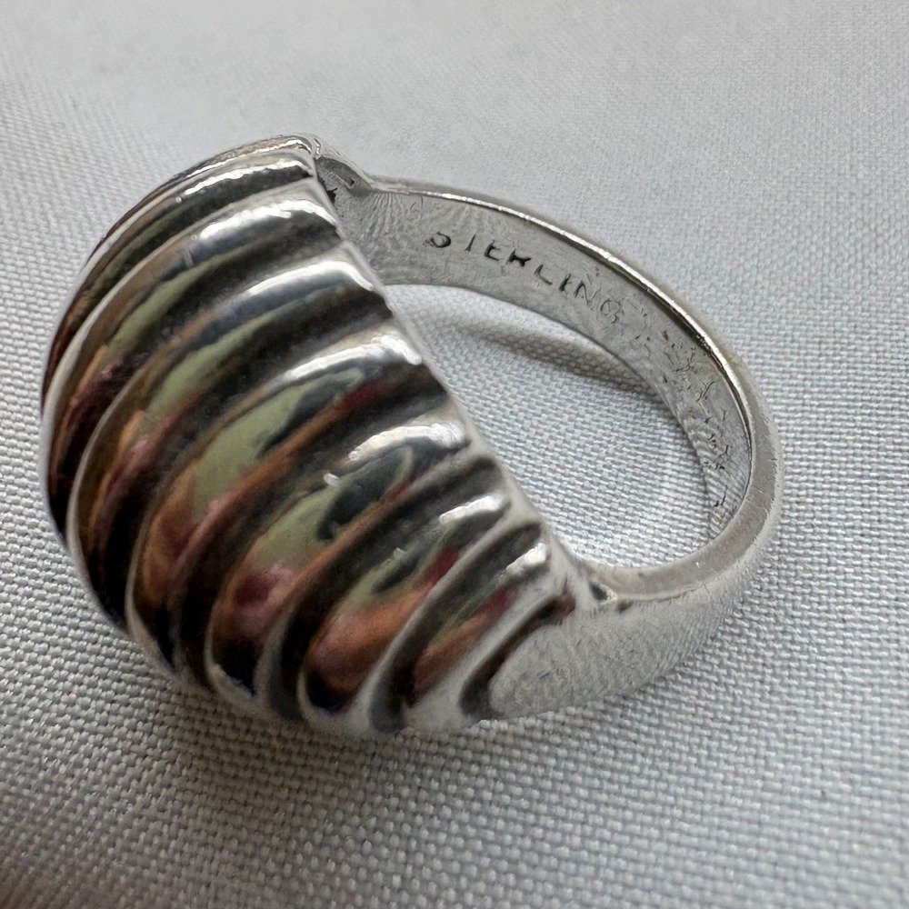90s Shrimp Dome Ring Womens Size 4.25 Silver Good Ribbed Sterling 925